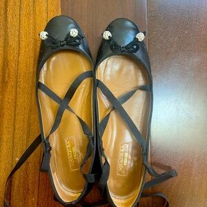 Aquazzura Black tie up flat, very elegant can dress up or dress down